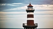 A Towering Lighthouse Stands By The Sea Side View Generative AI. Virtual Video Scene Animated Background
