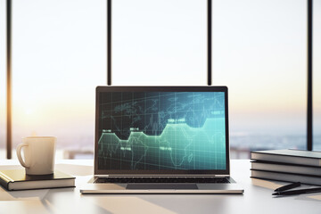 Poster - Modern computer monitor with abstract statistics data hologram interface, computing and analytics concept. 3D Rendering