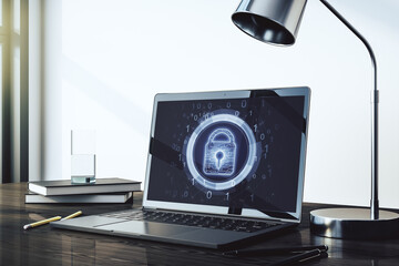 Aufkleber - Modern computer monitor with creative lock hologram and chip. Information security concept. 3D Rendering