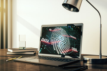 Aufkleber - Modern computer screen with creative fingerprint hologram, personal biometric data concept. 3D Rendering