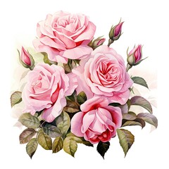 Canvas Print - Delicate pink rose blooms gathered in lush bouquet