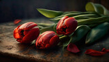 Fototapeta Tulipany - bukiet tulipanów, vintage, dekoracja ściany, generative AI