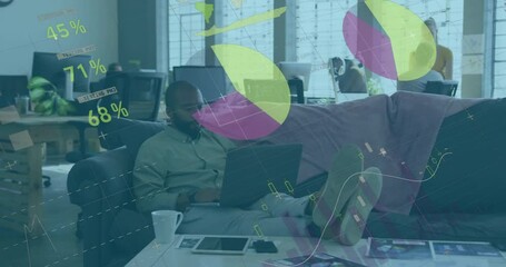 Poster - Animation of financial data processing over diverse business people in office