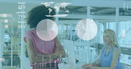 Poster - Animation of financial data processing over diverse business people in office