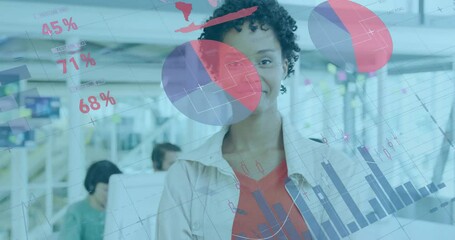 Poster - Animation of financial data processing over diverse business people in office