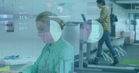 Aufkleber - Animation of financial data processing over diverse business people in office