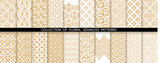 Fototapeta  - Geometric floral set of seamless patterns. White and gold vector backgrounds. Damask graphic ornaments