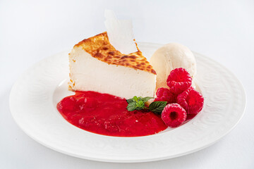 Poster - cheesecake with ice cream and sauce