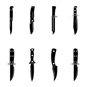 Cowboy Knife Vector Illustration Set With Clip Art White Background And Cowboy Knif Isolated Symbol.
Cartoon Knife, Horizontal Shape Blade, Outline Chef Dagger Danger Element.