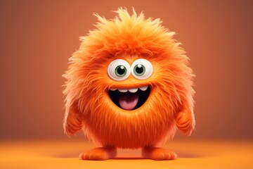 Sticker - Cute orange furry monster 3D cartoon character