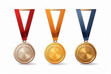 Wall Mural - set of realistic illustrations of gold, silver and bronze medals on ribbons. sports competitions awa