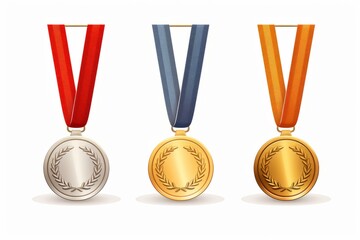 Wall Mural - set of realistic illustrations of gold, silver and bronze medals on ribbons. sports competitions awa