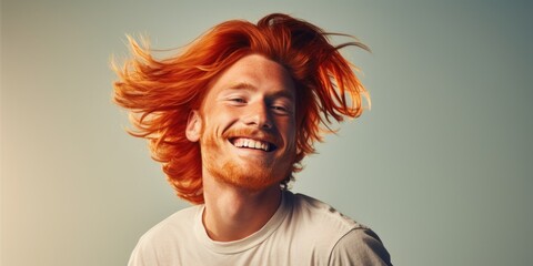 Aufkleber - A picture of a man with red hair wearing a white t-shirt. Suitable for various uses