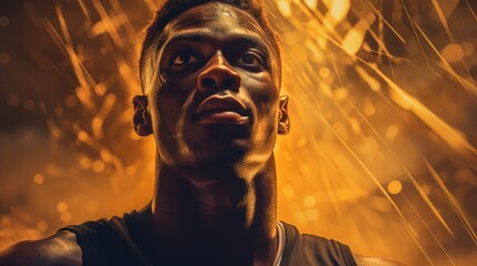 Poster - A man wearing a black tank top stands in the rain. This image can be used to portray a sense of solitude or contemplation in a rainy environment
