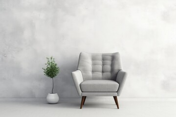 Wall Mural - A simple yet elegant composition of a chair and a potted plant placed against a wall. Perfect for interior design or home decor concepts