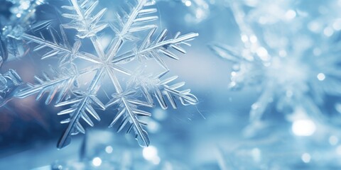 Aufkleber - A close-up view of a snowflake resting on a tree. Perfect for winter-themed designs and holiday projects