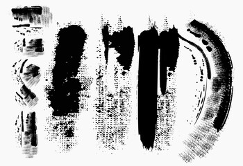 Poster - Set of Black ink vector stains. Grunge brush collection