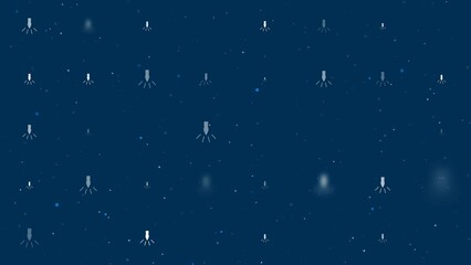 Poster - Template animation of evenly spaced garland light bulb symbols of different sizes and opacity. Animation of transparency and size. Seamless looped 4k animation on dark blue background with stars