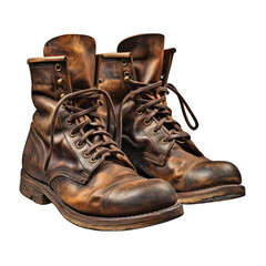 Pair of Old Boots Isolated on Transparent or White Background, PNG