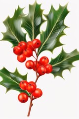 Poster - A branch of holly with vibrant red berries and lush green leaves. Perfect for holiday decorations and festive arrangements