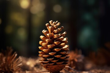 Poster - A detailed view of a pine cone lying on the ground. Perfect for nature-themed designs and illustrations