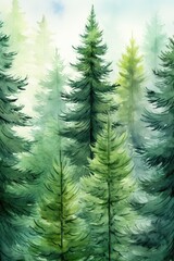 Poster - A painting of a group of pine trees. This picture can be used as a nature-themed wall art or as a background image for various design projects