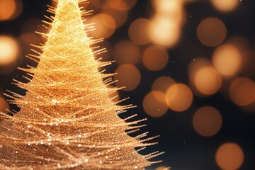 Aufkleber - A stunning gold Christmas tree adorned with twinkling lights. Perfect for holiday decorations and festive celebrations