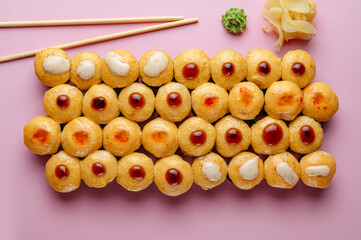 Poster - Japanese sushi set on a colored background