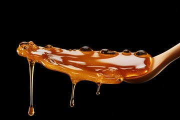 Poster - A close-up image of honey dripping from a spoon. Perfect for food and cooking-related projects