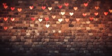 A Toned Valentine Brick Wall Background, Enhanced By The Play Of Light And Shadows With A Defocused Effect.
