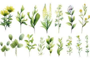 Aufkleber - A collection of different types of flowers and leaves. Suitable for various uses