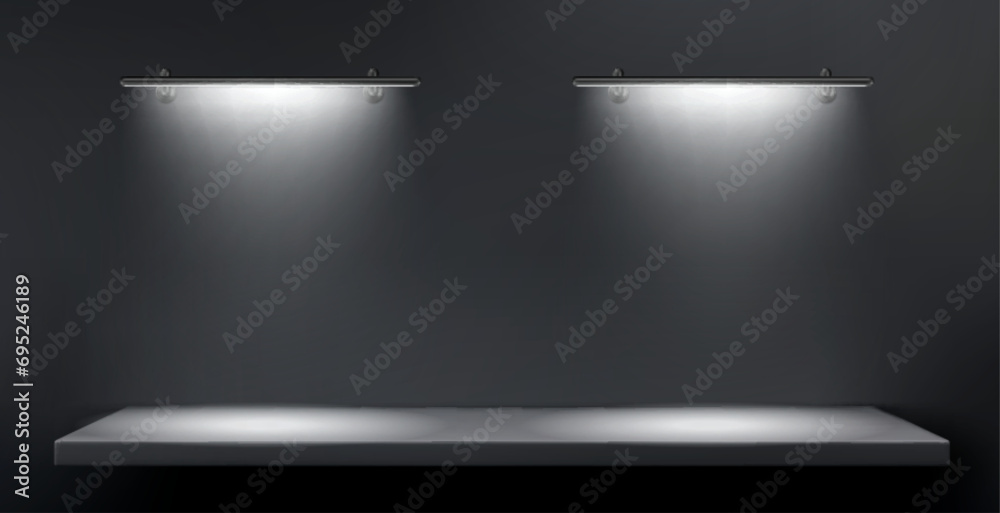 Linear led lamp with soft light on shelf. Vector realistic illustration ...