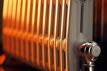 Poster - A close-up view of a radiator placed on a table. This image can be used to illustrate heating systems or interior design concepts
