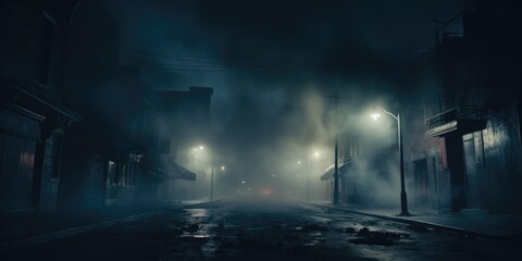 Wall Mural - A foggy street illuminated by street lights. Perfect for urban or mystery-themed projects