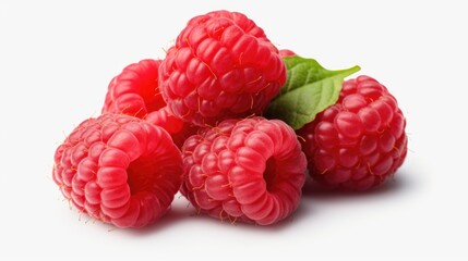 Poster - A pile of ripe raspberries arranged on a clean white surface. Perfect for food blogs, recipe websites, or health-related content