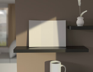 Poster - Showcase your content with this 3D illustration of a blank brochure mock-up, featuring a simple and harmonious background. Roll-Fold 297mm 210mm size brochure.
