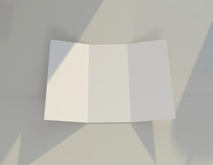 Poster - Showcase your content with this 3D illustration of a blank brochure mock-up, featuring a simple and harmonious background. Roll-Fold 297mm 210mm size brochure.
