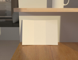 Poster - Showcase your content with this 3D illustration of a blank brochure mock-up, featuring a simple and harmonious background. Roll-Fold 297mm 210mm size brochure.
