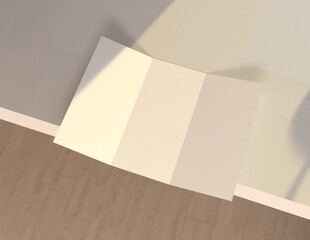 Poster - Showcase your content with this 3D illustration of a blank brochure mock-up, featuring a simple and harmonious background. Roll-Fold 297mm 210mm size brochure.
