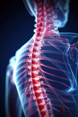 Poster - A close-up view of the back of a person's skeleton with a highlighted spine. Perfect for educational purposes or medical presentations