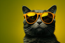 Portrait Image Of A Black Maine Coon Cat In Sunglasses At Glamour Modern Style