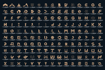 Abstract symbol letter a to z logo design collection with golden color.