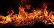 Fire Flame Isolate On Black Background. Burn Flames, Abstract Texture.