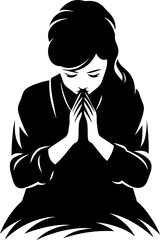 Praying woman silhouette icon in black color. Vector template for laser cutting wall art.