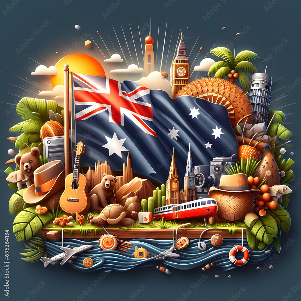 A banner design embodying the national identity of Australia, featuring ...