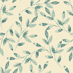 Wall Mural - Abstract pattern with hand drawn leaves. Ideal for wallpaper, surface textures, textiles.