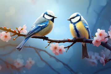 birds sitting on the dry tree branch