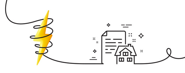 Poster - lease contract line icon. continuous one line with curl. rent house sign. property agreement symbol.