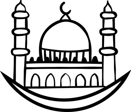 Ramadan Kareem doodle mosque illustration