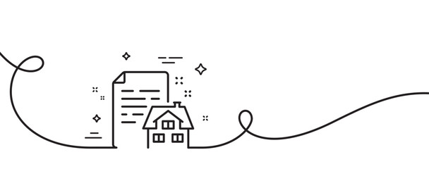 Poster - lease contract line icon. continuous one line with curl. rent house sign. property agreement symbol.